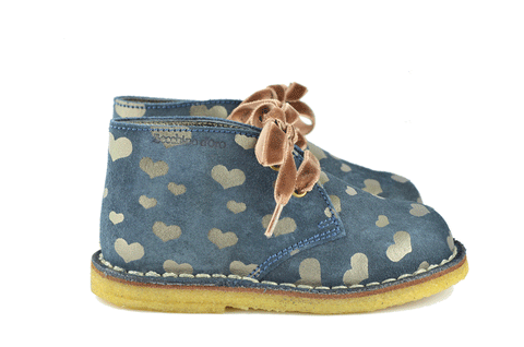 Zecchino d'Oro Girls Navy Suede Desert Boot with Shimmer Dark Bronze Hearts