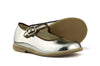Manuela de Juan Girls Metallic Silver Mary Jane with Brown Piping Manuela de Juan Girls Metallic Silver Mary Jane with Brown Piping