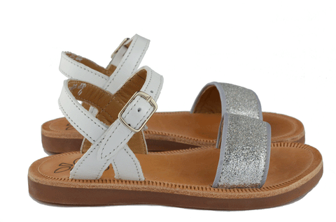 Pom d'Api Girls White and Silver Glitter Sandal