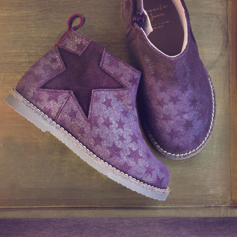 Manuela de Juan Girls Soft Shimmer Plum Boot with Stars