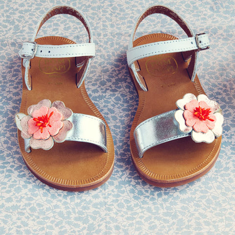 Pom d'Api Girls White Flower Sandal