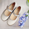 Manuela de Juan Girls Light Grey Mary Jane with Silver Piping Manuela de Juan Girls Light Grey Mary Jane with Silver Piping