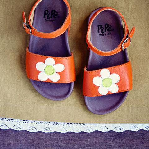 PèPè Girls Orange Sandal With White Flower
