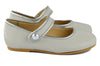 Manuela de Juan Girls Light Grey Mary Jane with Silver Piping