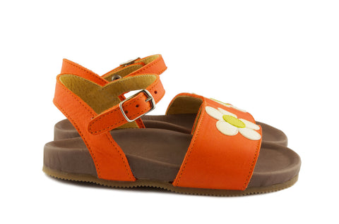 Pèpè Girls Orange Sandal With White Flower