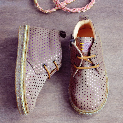 Ocra Girls Beige Boot with Metallic Purple Spots