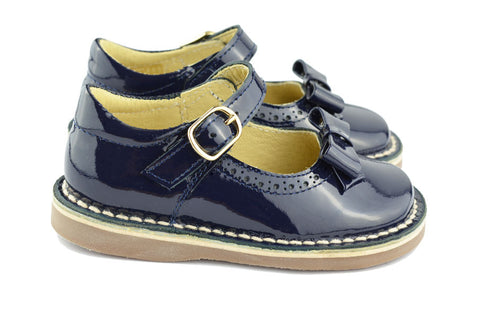 Clarys Girls Navy Patent Mary Jane with Bow