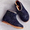 Pom d'Api Girls Navy Suede Ankle Boot with Polka Dots